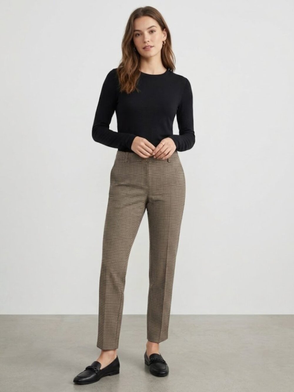 NWT Liverpool X Nordstrom Kelsey Trouser In Black / Tan Check SZ-12/31